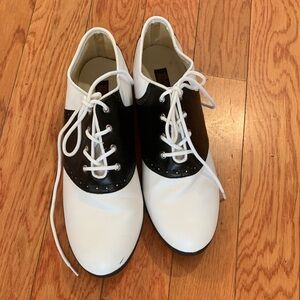White and Black Lace-Up Saddle Shoes